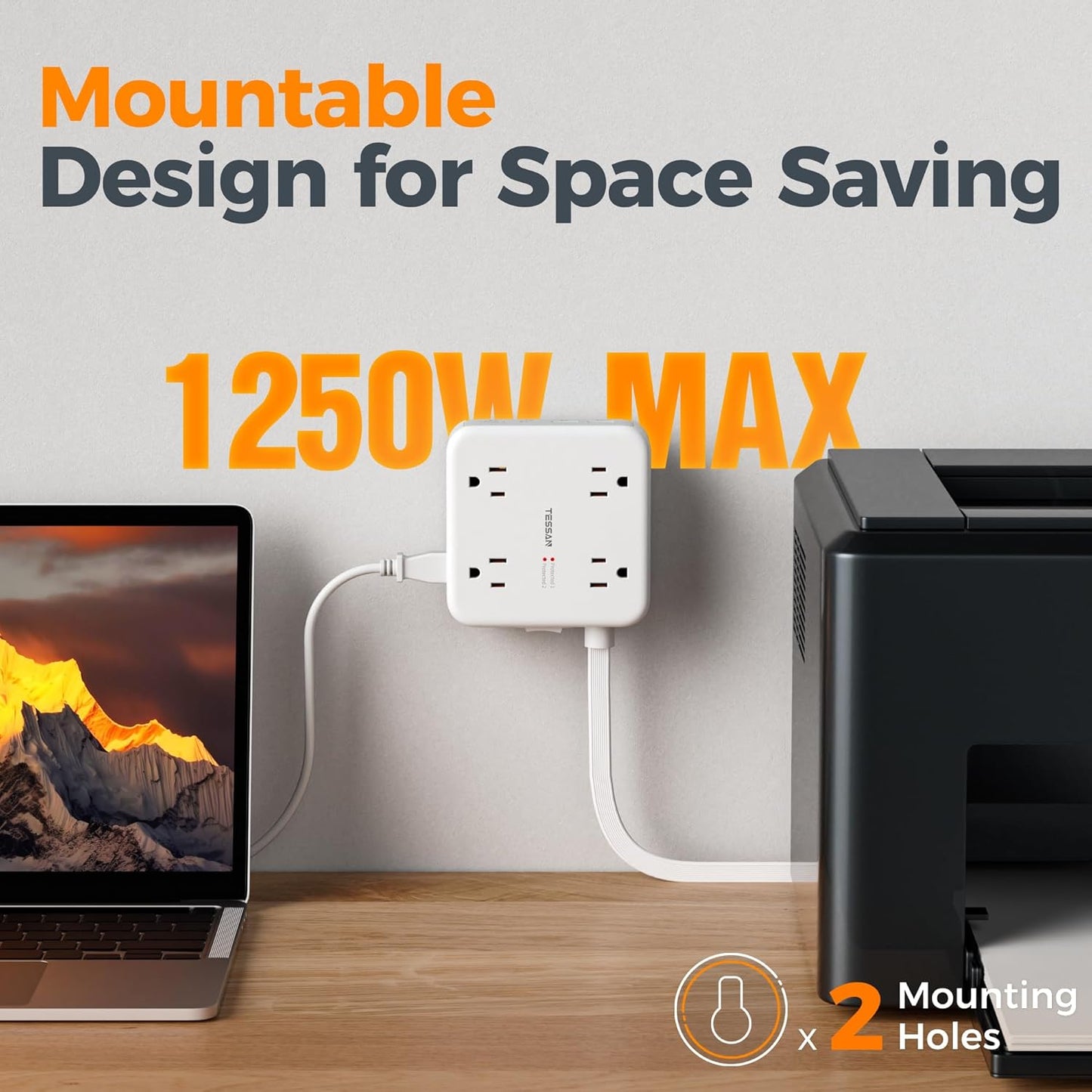 TESSAN Surge Protector Power Bar with 4 USB (2 USB C)