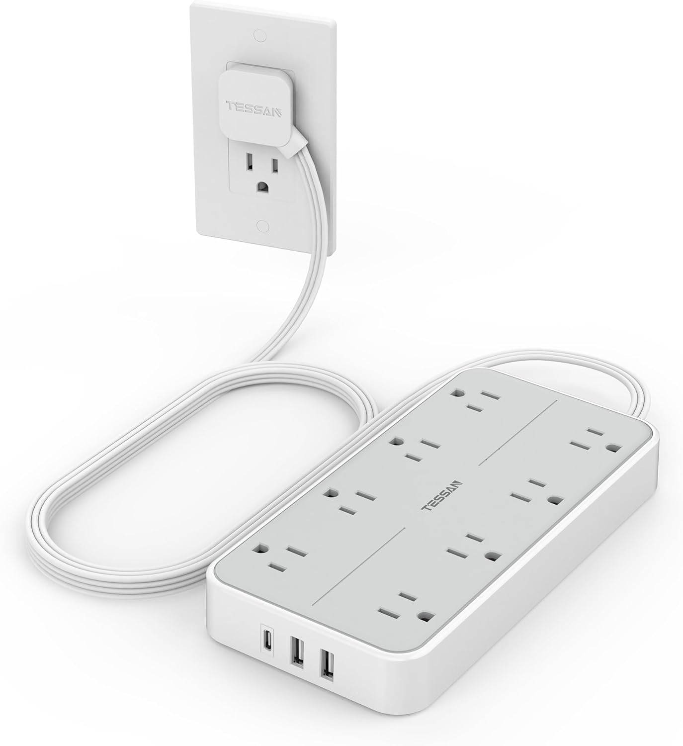 TESSAN Flat Plug Power Bars with Surge Protector 1080J