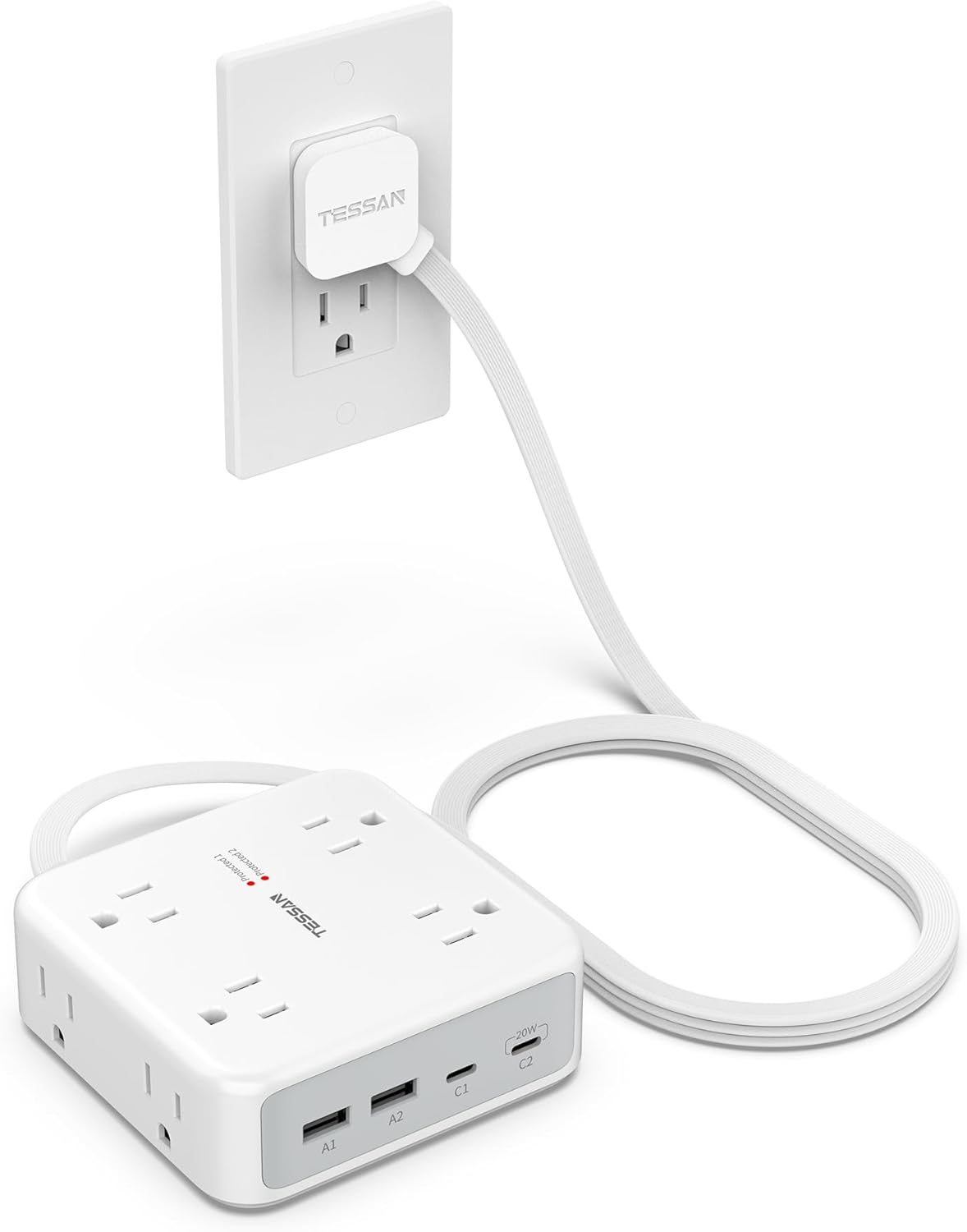 TESSAN Surge Protector Power Bar with 4 USB (2 USB C)