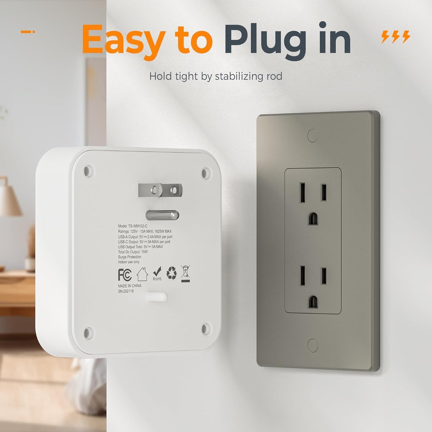 TESSAN 4 Multi Plug Outlet Splitter with USB Ports
