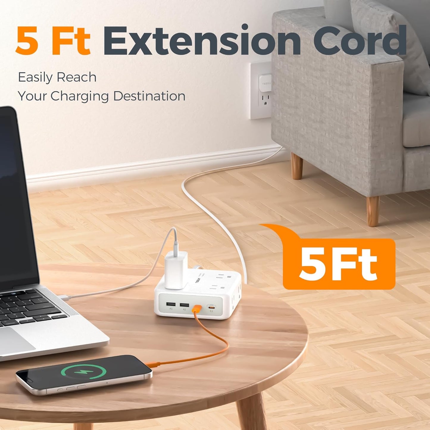 TESSAN Surge Protector Power Bar with 4 USB (2 USB C)