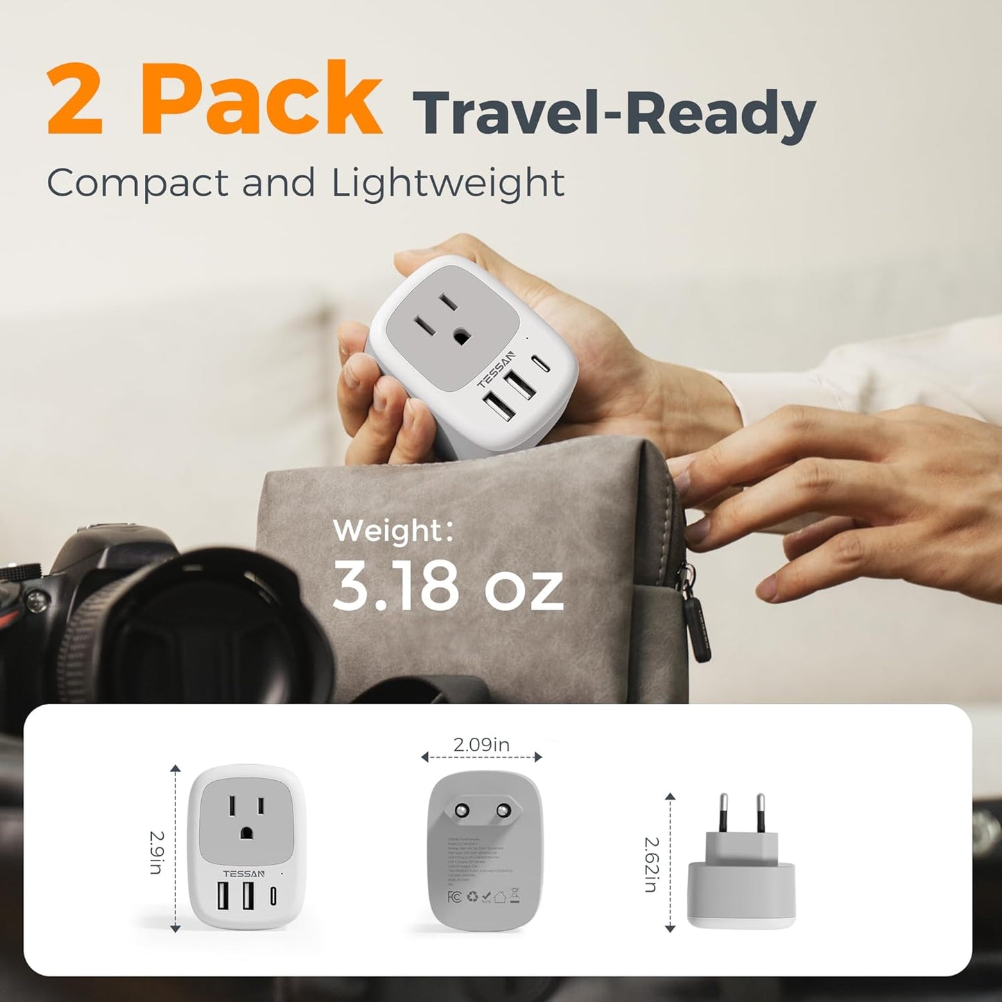 TESSAN Type C Plug Adaptor with 1 Outlet and 3 USB Ports