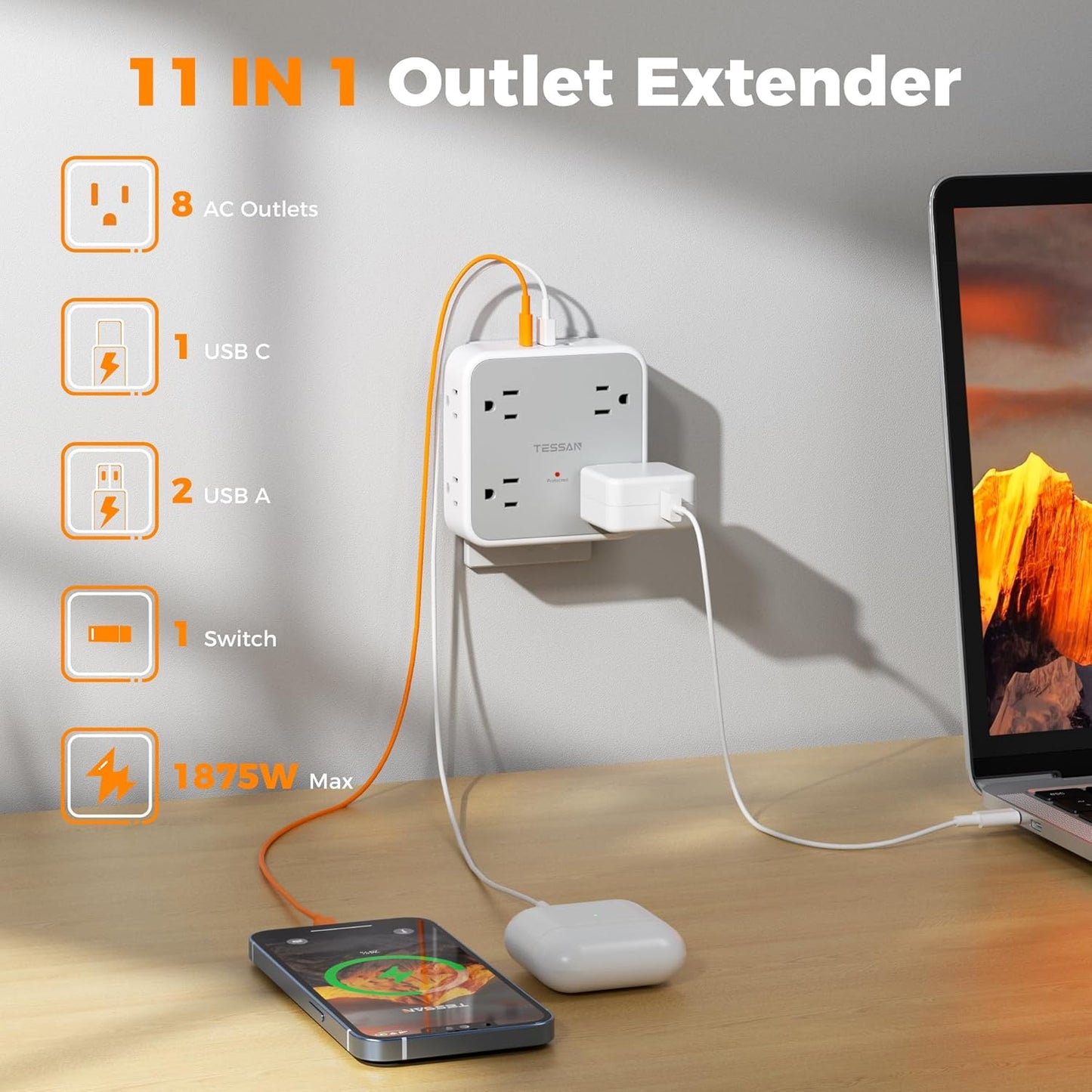 TESSAN 900J Surge Protector Plug Extension Block