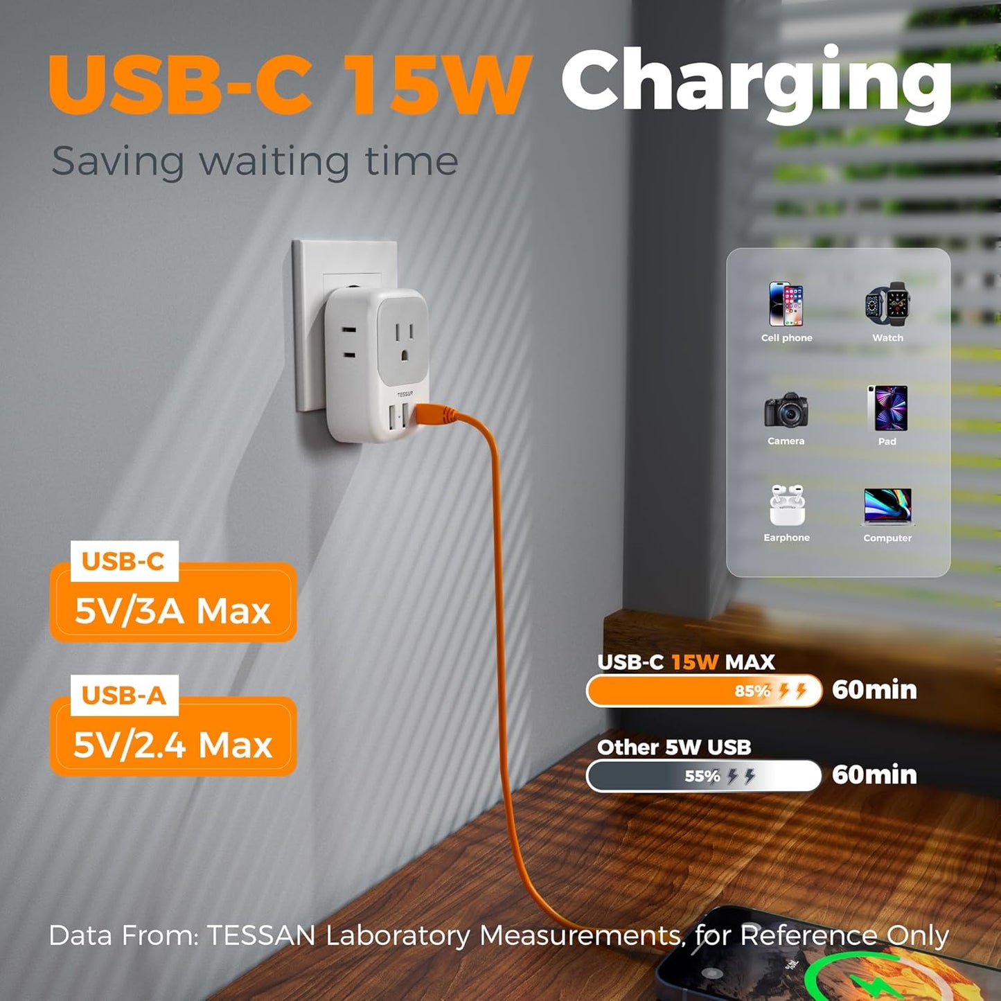 TESSAN Canada to Europe Plug Adapter with 4 AC Outlets
