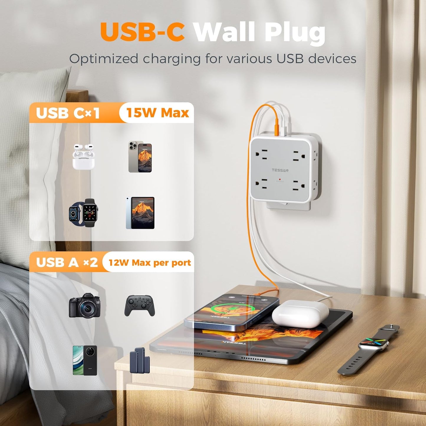TESSAN 900J Surge Protector Plug Extension Block