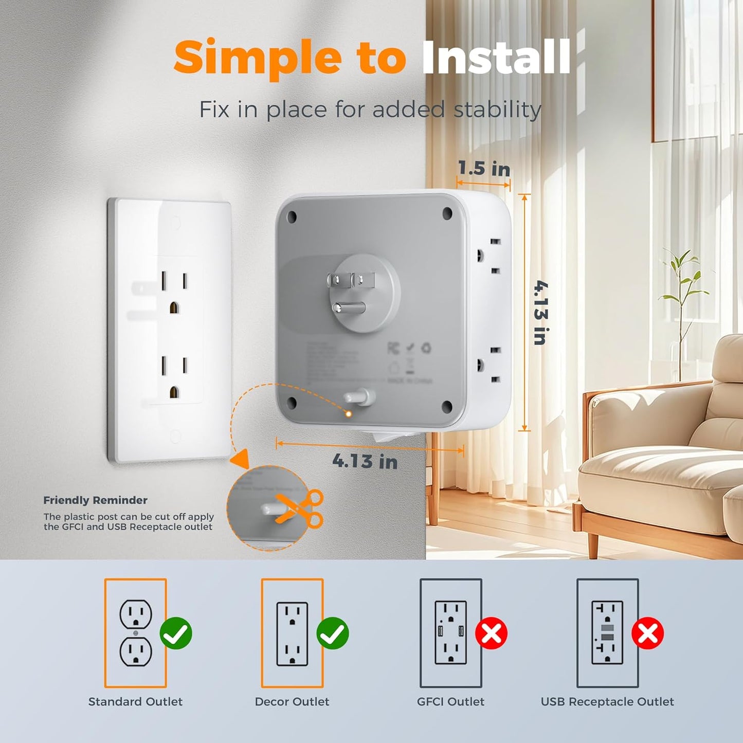 TESSAN 900J Surge Protector Plug Extension Block