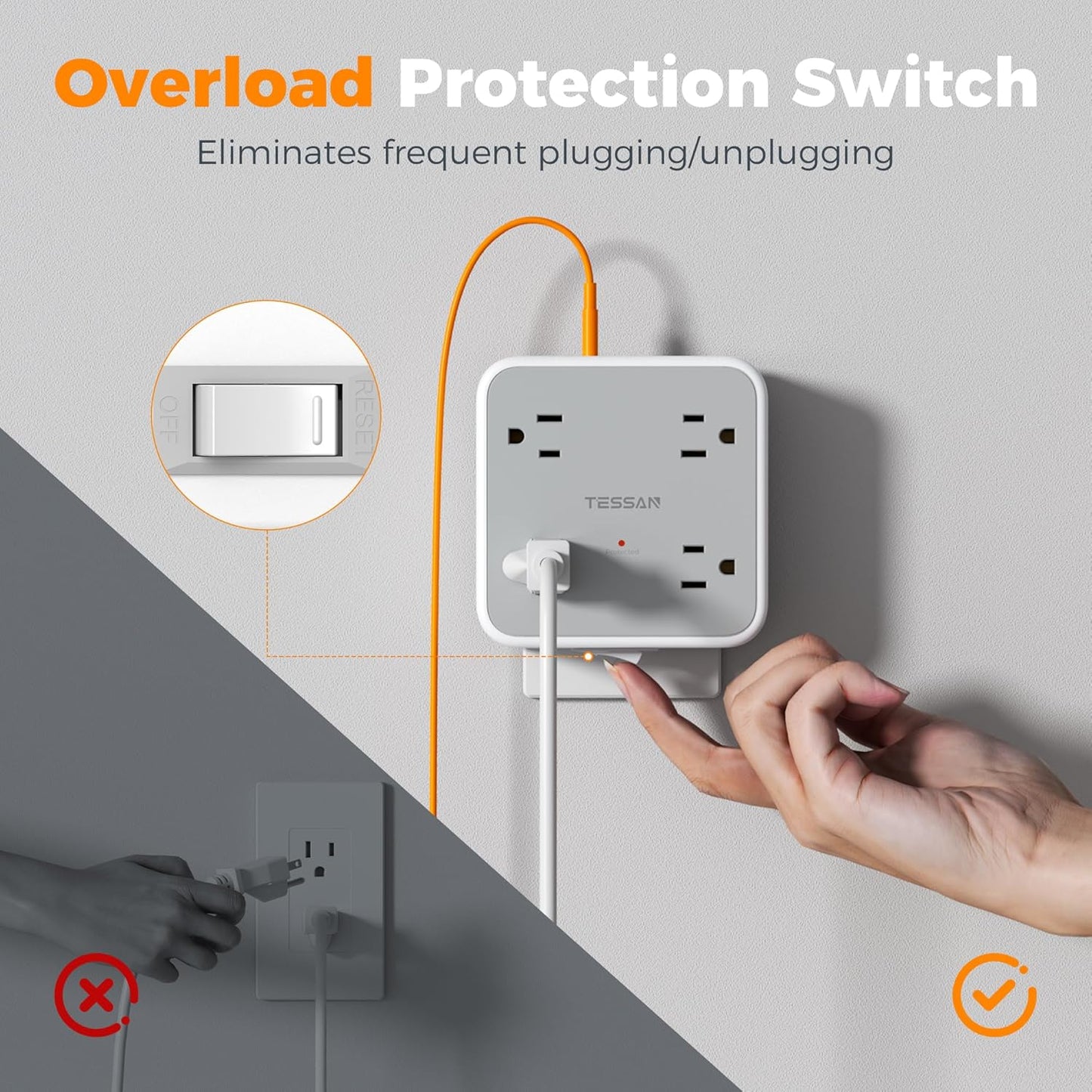 TESSAN 900J Surge Protector Plug Extension Block