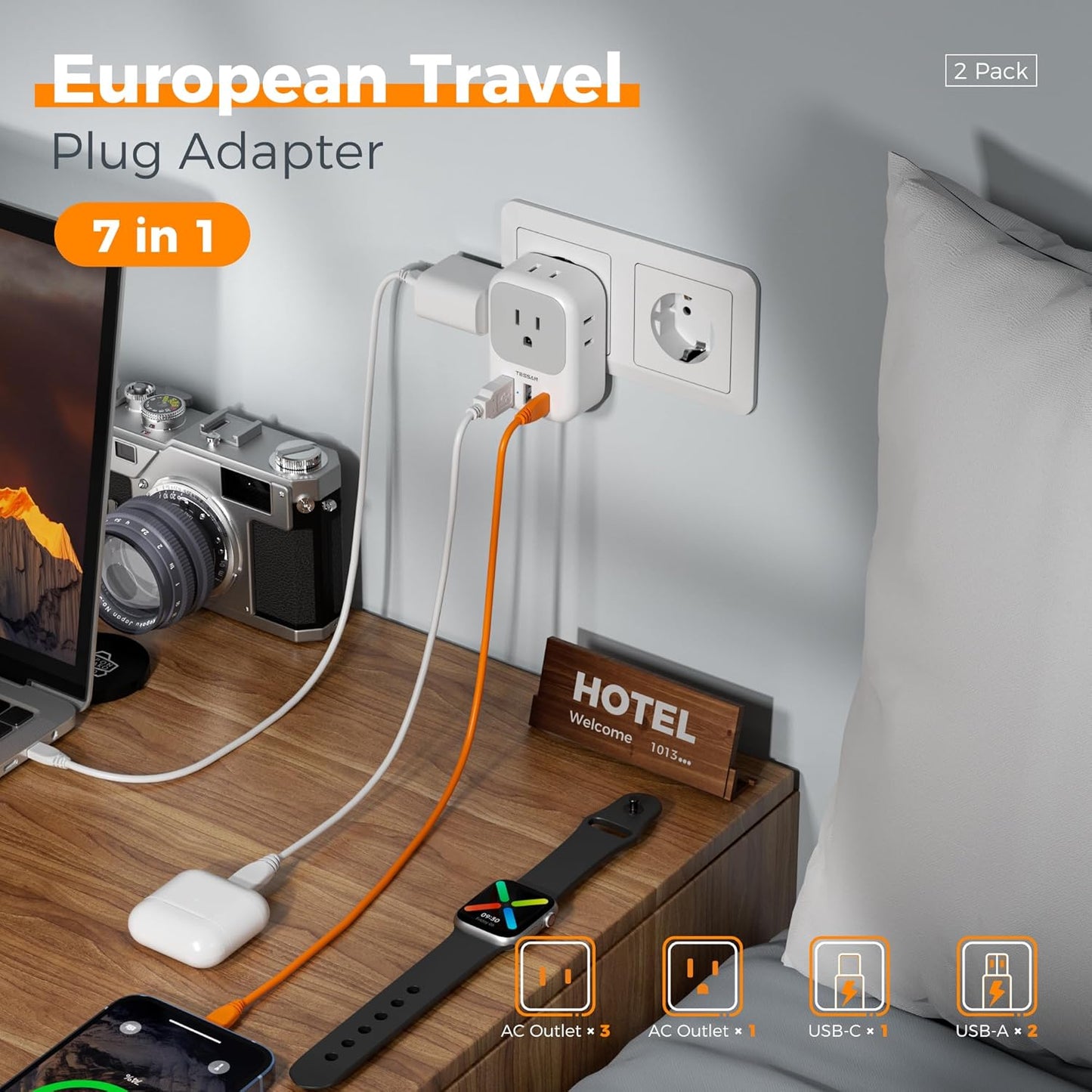 TESSAN Canada to Europe Plug Adapter with 4 AC Outlets
